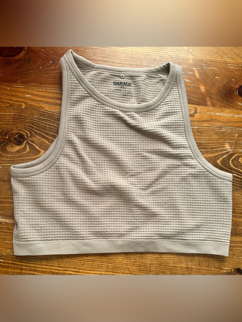 Garage Taupe Waffle-Knit Cropped Tank Size L